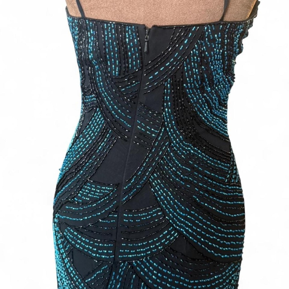 Vintage Y2K Avanti Designs Black & Blue Beaded Art Deco Evening Gown Size 4 - Picture 5 of 7